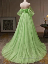 Green Tulle Beading Off Shoulder Sparkle Semi Formal Prom Dress
